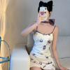 Erotic Print Slip Dress Bra Pad Women's Summer Sleeveless Tight Short Skirt Pure Desire Hot Girl Sexy Waist and Hip Skirt