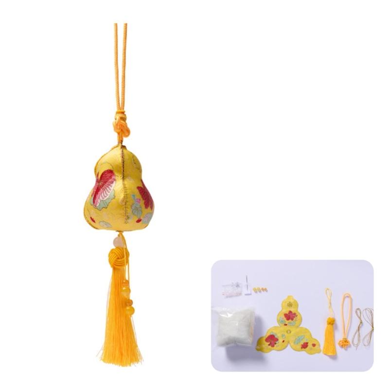 Cotton Gourd Embroidery Sachet Craft Set Easy Handmade Cultural Activity For Family Fun жёлтый