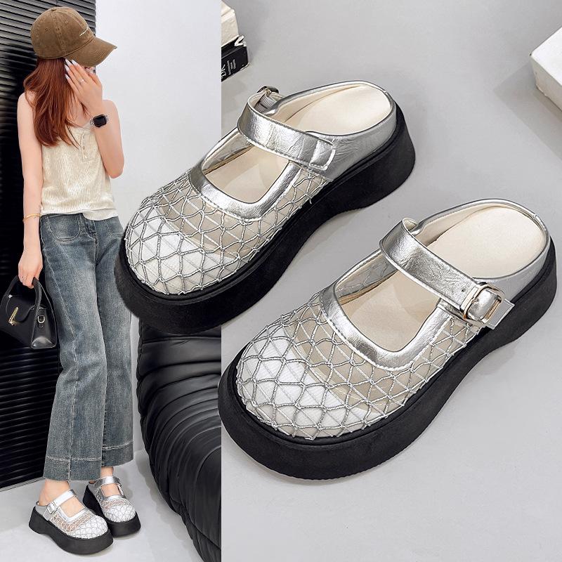 Thick-soled one-pedal bag head and half slippers, children's summer wear with skirts 2025 new popular evening cool slippers