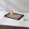 Tray with Handles Rectangular Metal Frame Platter for Desktop, Coffee Table, Vanity Creamy