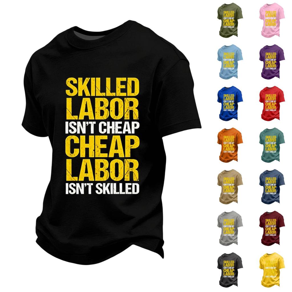 Men's Casual Loose Fit Short Sleeve T-Shirt Labor Day Graphic Printed Crew Neck Comfortable Workwear Top