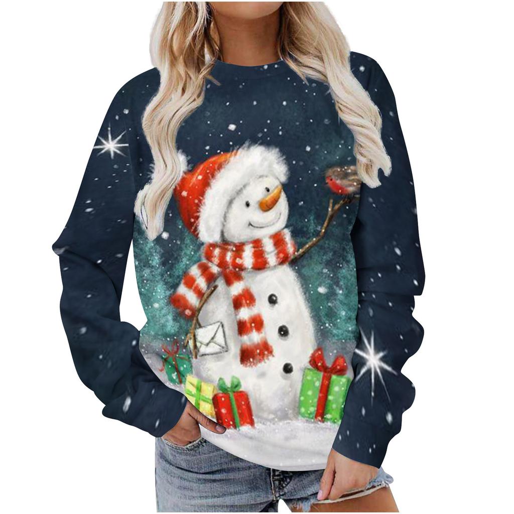 Autumn Christmas 3D Printed Women's Pullover Casual Loose Long Sleeved Top Fashion Hoodie Plus Size Women's Sweatshirt