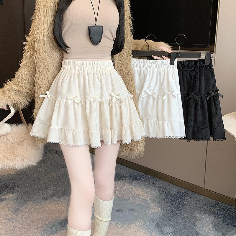 Women's Bow Skirt Spring French Sweet High Waist Cake Lace Puffy A Short Skirts