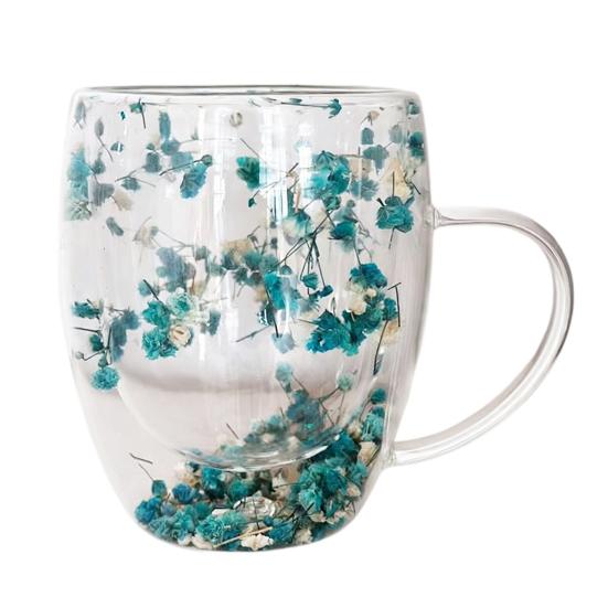 1/2Pcs 350ML Dries Flower Double Wall Mug Insulated Coffee Cup with Handle Espresso Latte Cappuccino Milk Juice Tea Water Drinking Cup