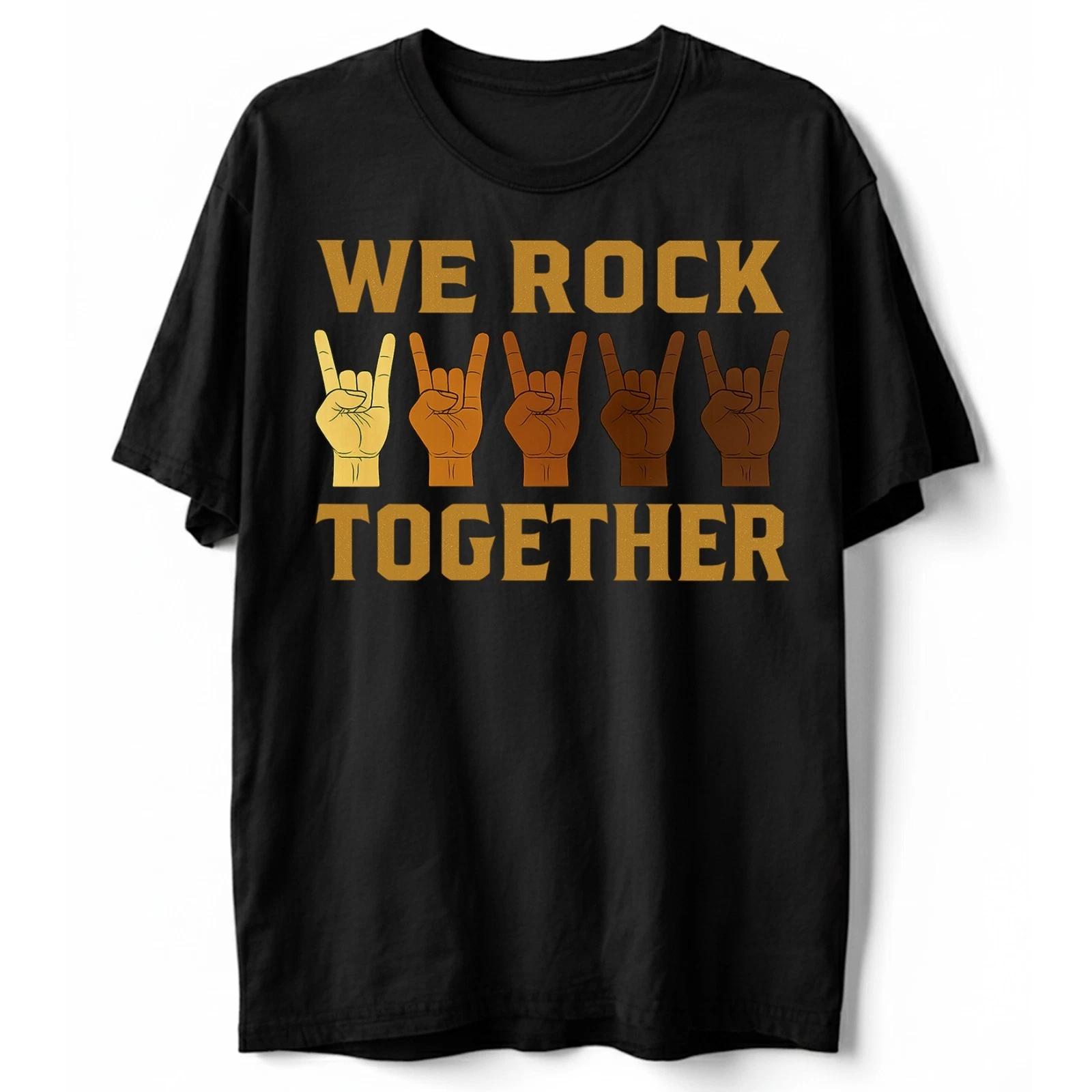 We Rock Together T-Shirt Diversity Rock On Hands Music Unity Equality Tee 2XL