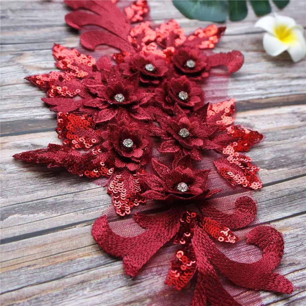 3D Flowers Wedding Gown Appliques Rhinestone Lace Appliques Appliques Embroidery Sew Patch