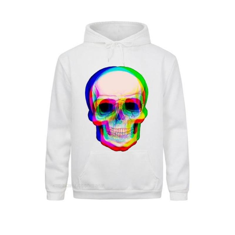 Vaporwave Neon Skull Techno Hipster Hooded Pullover Aesthetic Skull Watercolor Rainbow Space Skull Funny Tshirt For Men Camisa