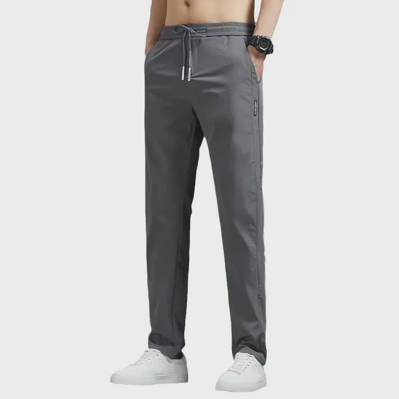 Men's Quick-Dry Loose Fit Ice Silk Pants - Summer Sports Elastic Straight Trousers