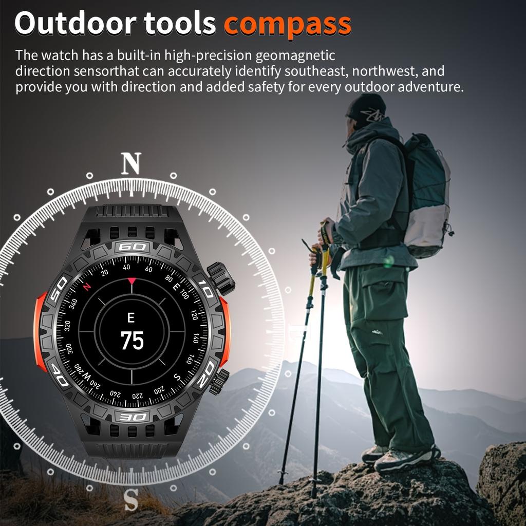 Rugged Men's Smartwatch, QTLLBT with Phone Function, IP68 Waterproof Sports Watch, Heart Rate Blood Oxygen Detection