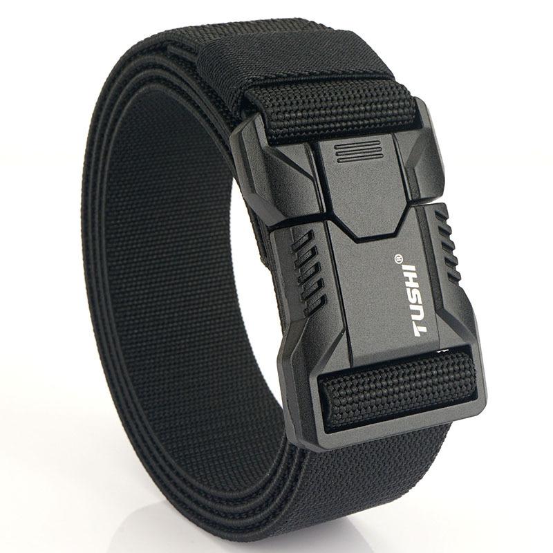 New tactical aluminum alloy buckle training elastic nylon belt outdoor versatile tooling quick-release men's belt