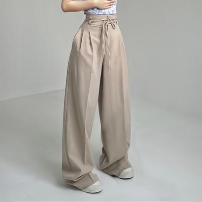 Pantalon Long Femme Droit Jambe Large Taille Haute Couleur Unie Décontracté OL