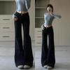 Womens Black Mid-Rise Stretch-Free Flared Jeans Slim Fit Wide Leg 2025 Casual Office Wear