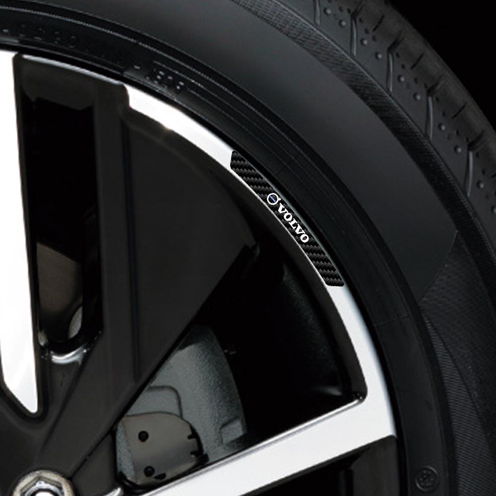 4Pcs Car Rims Wheels Curved Carbon Fiber Sticker Decals Auto Accessories For Volvo Rdesign AWD V50 V60 V90 S40 S60 S80 S90 V8 T6