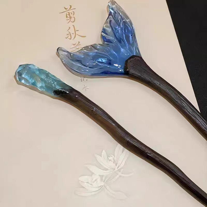 Chinesischer Stil Blaue Fischschwanz-Haarnadel Neu Aufgewickeltes Haar Modische High-End Haaraccessoires Antiker Stil Damen Haaraccessoires