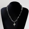 Vintage Beaded Crossed Star Necklace for Women Fashion Aesthetic Y2k Jewelry