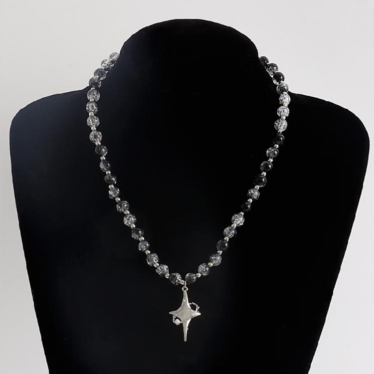 Vintage Beaded Crossed Star Necklace for Women Fashion Aesthetic Y2k Jewelry
