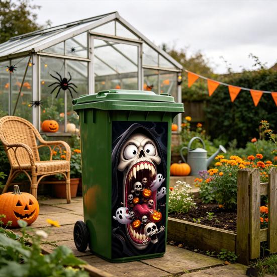 Outdoor Festive Atmosphere Decor Halloween Wall Stickers Trash Can Decal Stickers, Spooky Skull Ghost Horror Easy Application for Home Decals Garbage