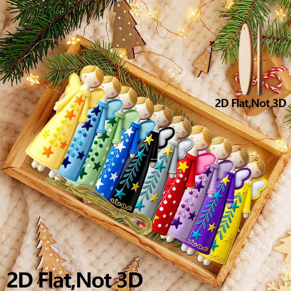 18 pieces of flat angel decorations (wooden 2D artificial decorations), used as hanging ornaments for Christmas trees