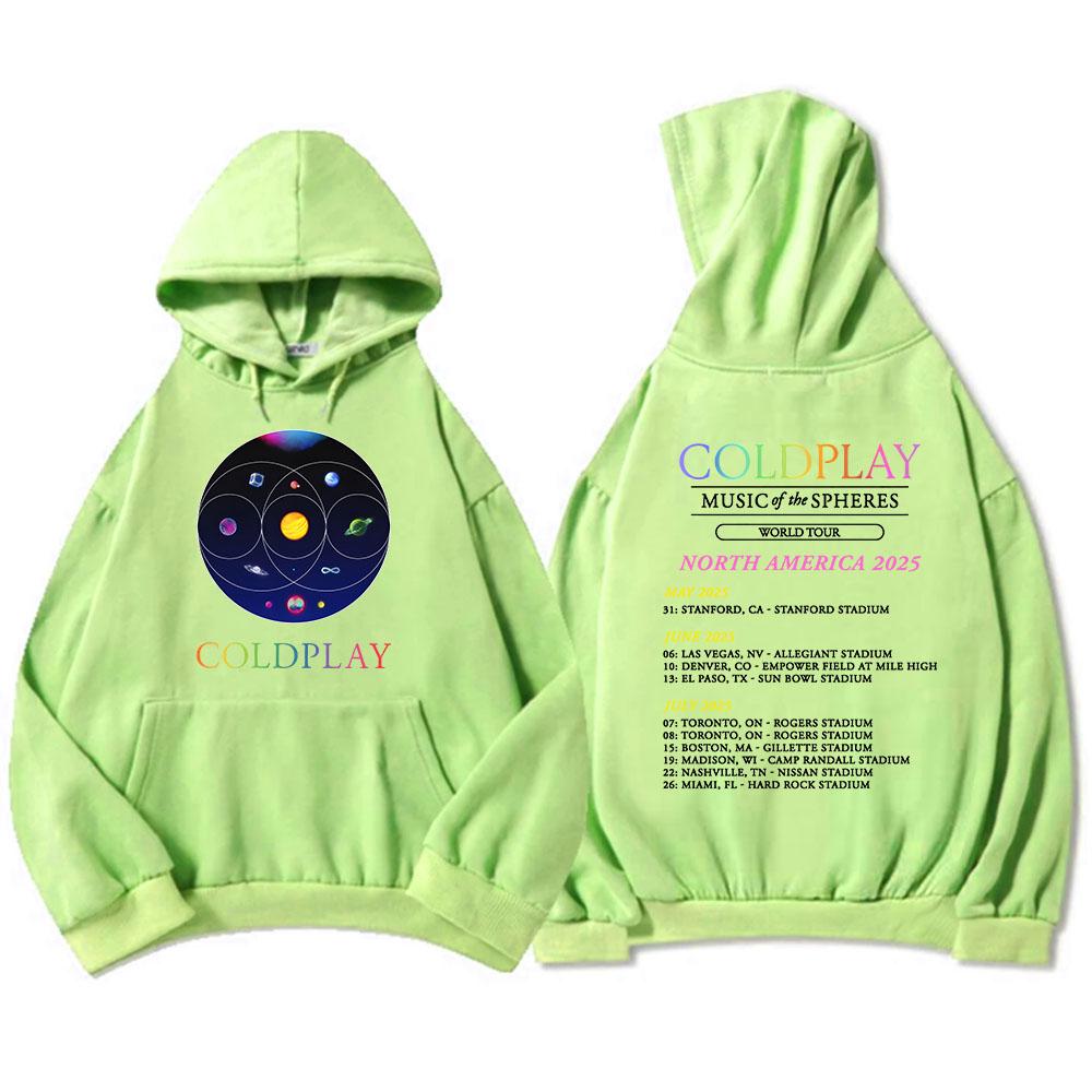 Band Cold-play Music of The Spheres World Tour 2025 Hettegensere Langermet Herre/Dame Sweatshirts Trykk Hettegenser