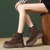 Fashion thick-soled heightening Martin boots women's 2025 autumn new retro thin polished short boots lace-up rhubarb boots