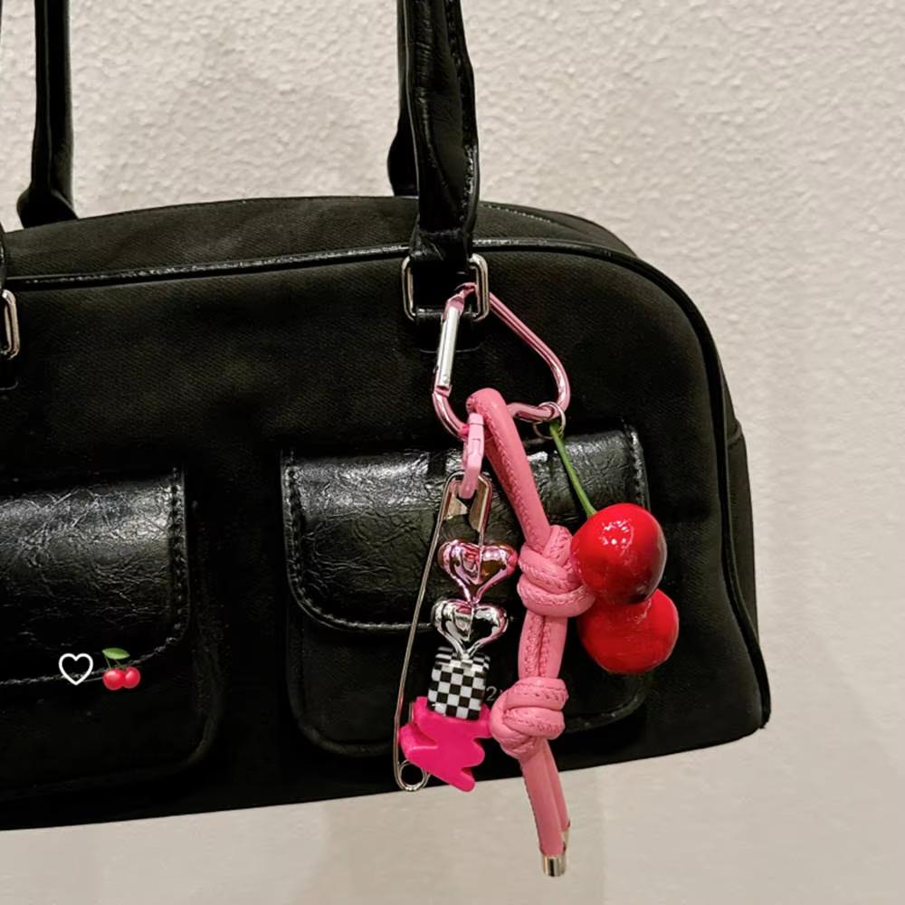 Cute Cherry Alphabet PU Leather Short Lanyard Universal Mobile Phone Lanyard Phone Bag -Lost Love Pendant Bag Charm