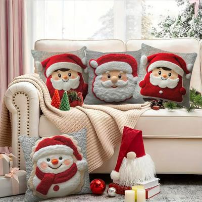 Weihnachts-Überwurf-Kissenbezug Schneemann Elch Weihnachtsmann Kissenbezug Weihnachts-Kissenbezug mit verdecktem Reißverschluss