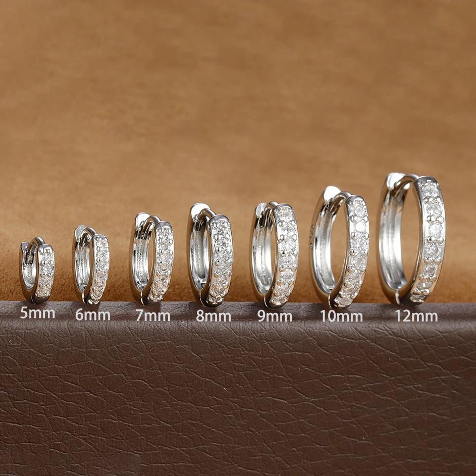 

1Pair Stainless Steel Huggie Minimal Hoop Earrings Little Crystal Zirconia Thin Helix Tragus Cartilage Earrings Piercing Zircon 12mm