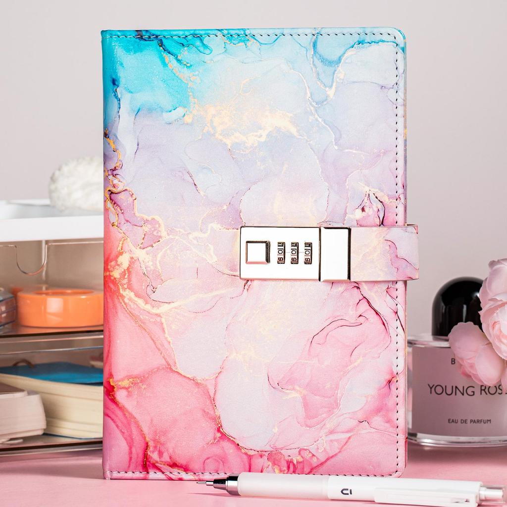 Marble Pattern Password Lock A5 Notebook Diary