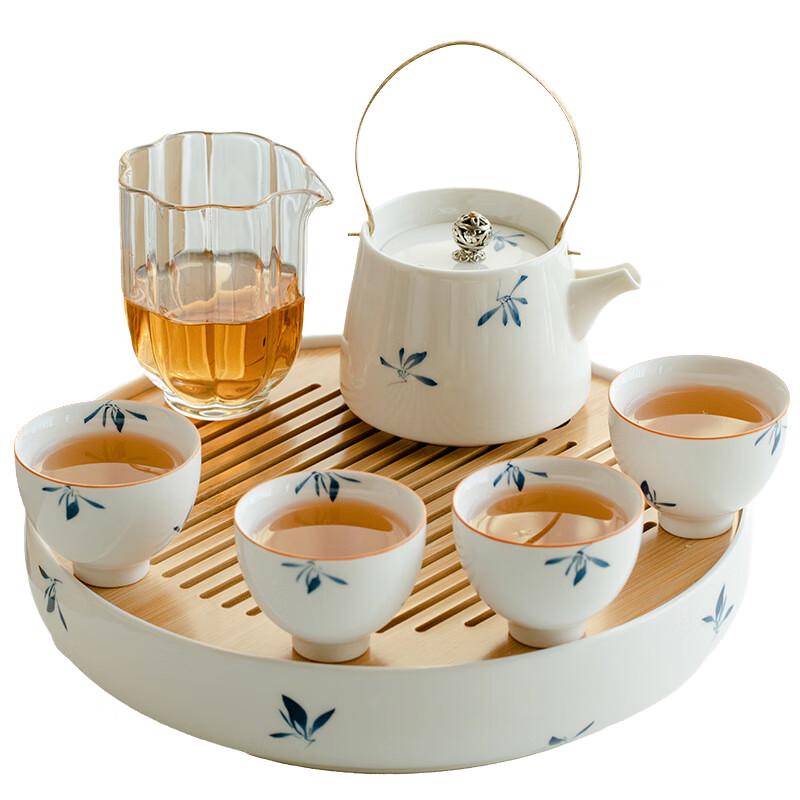 Tao Ding Xuan Handmade White Butterfly Orchid Gongfu Tea Set (7-Piece)