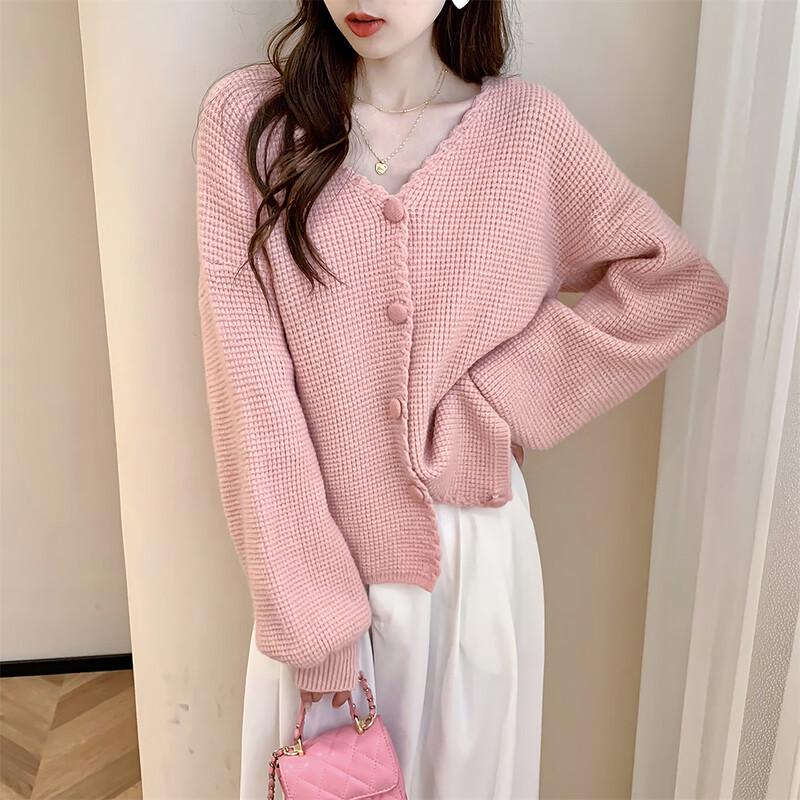 TonLion Women's Delicate Texture V-Neck Cardigan