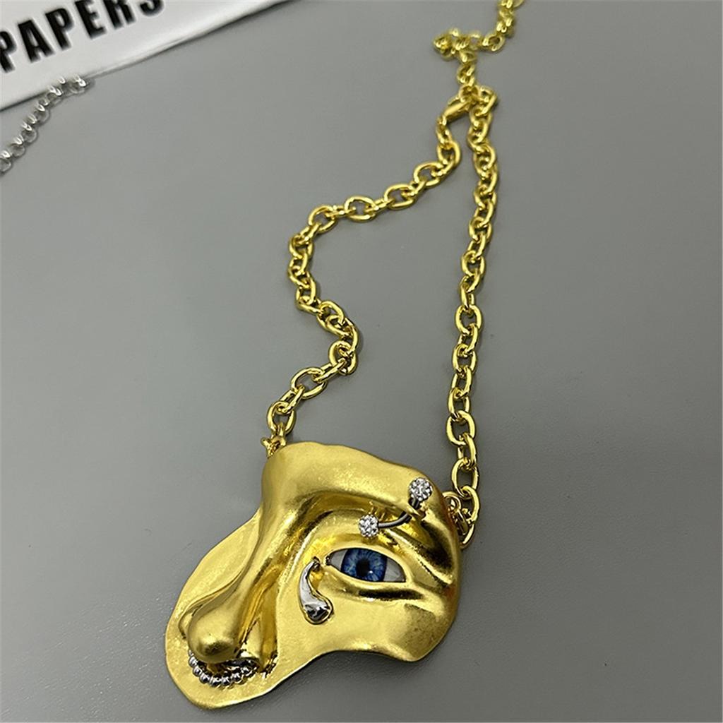 Tooxika Übertriebenes Starren Halbgesichtsmaske Anhänger Halskette Kubanische Kette Tide Cool Hip-Hop Personalisierte Schlüsselbeinkette