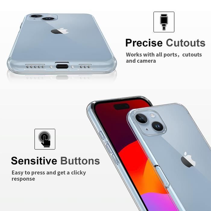 Coque de protection - BOOLING - pour iPhone 15 - Silicone souple - Transparent - 2 Verres Trempés