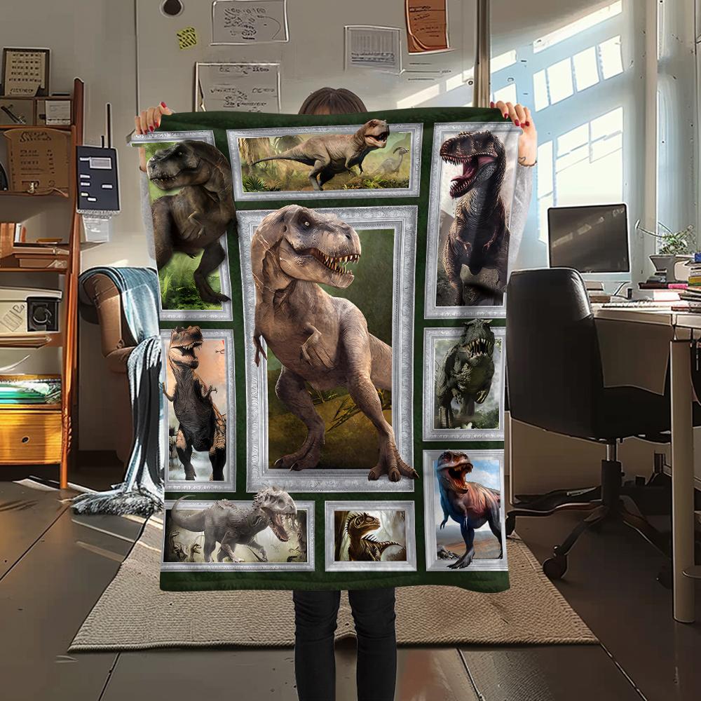 1Pc Dinosaur Print Flannel Blanket, High Quality Comfortable for All Seasons, Home Decor, Warmth and Comfort, Perfect for Christmas Gifts