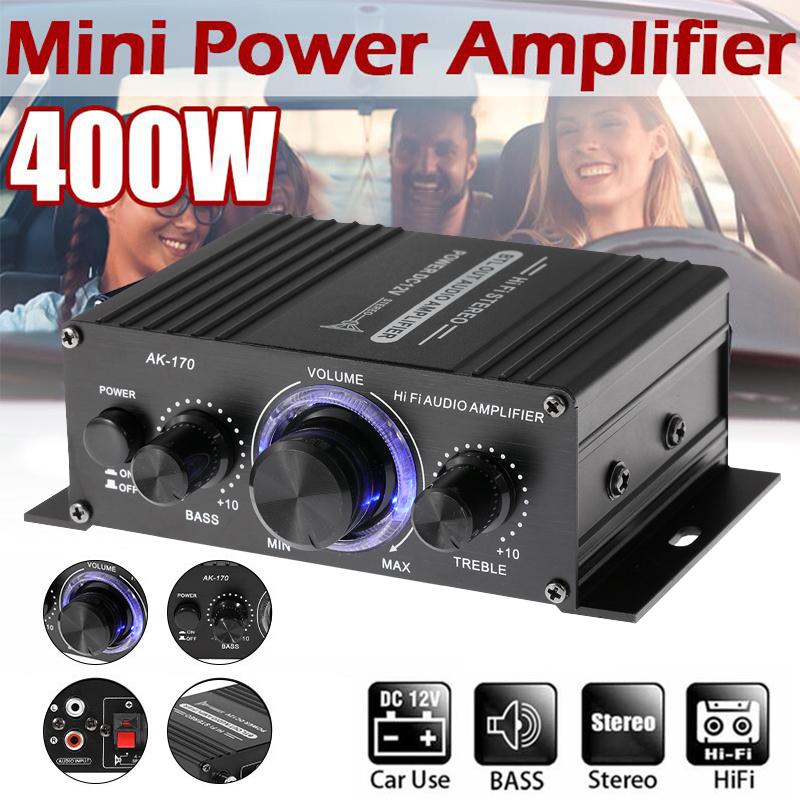 AK170 Home Theater Amplifiers 400W DC 12V 2 Channel HIFI Digital Stereo Audio Power Amplifier for Home Car Radio Karaoke Speaker