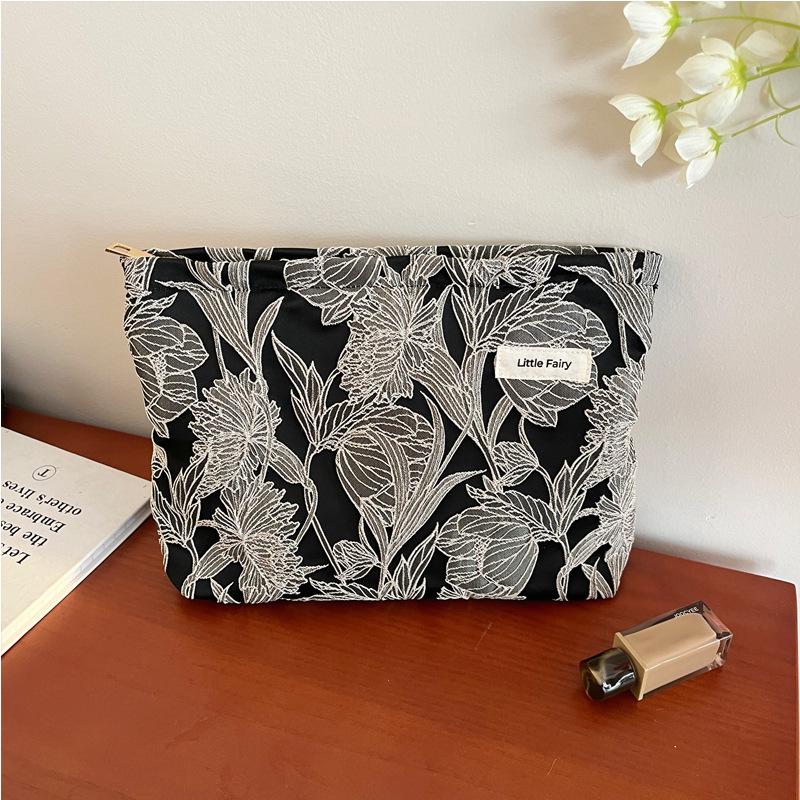 Pink Floral Makeup Bag: Women's Portable, Large Capacity, Small Size Travel Toiletry and Skincare Storage Bag