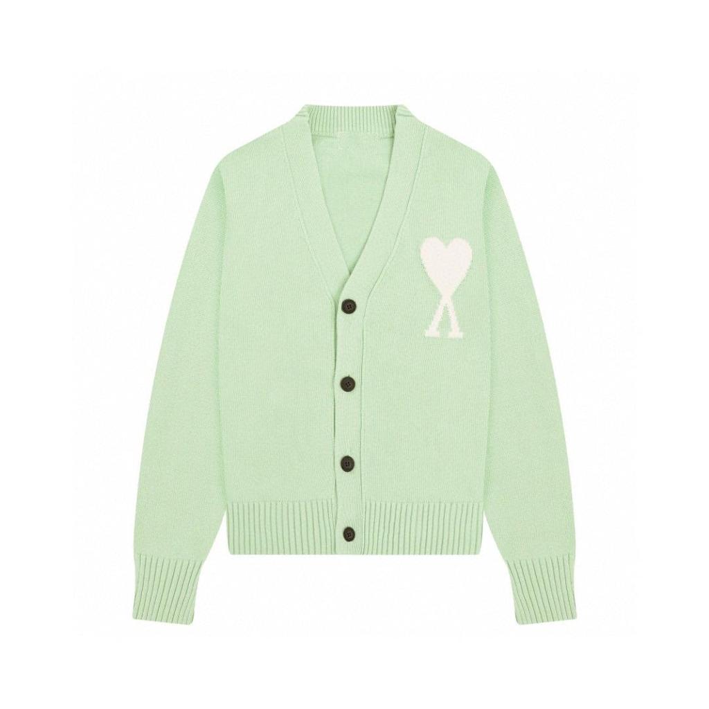 Unisex V-Ausschnitt Herz-Jacquard Strickjacke - Mehrknopfleiste, Langärmlig, Lockere Passform für Frühling und Herbst.