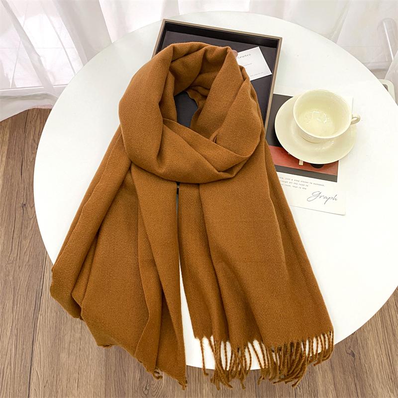Winter Scarf Women Luxury Autumn Winter Cashmere Scarf Thickened Warm Shawl Classic Tassels Fluffy Scarf Solid Cope Foulard