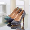Women's High-heeled Single Shoes Fashion Sequined Banquet Wedding Shoes Waterproof Table Fine Heel Shallow Mouth Large Size Four-season Shoes