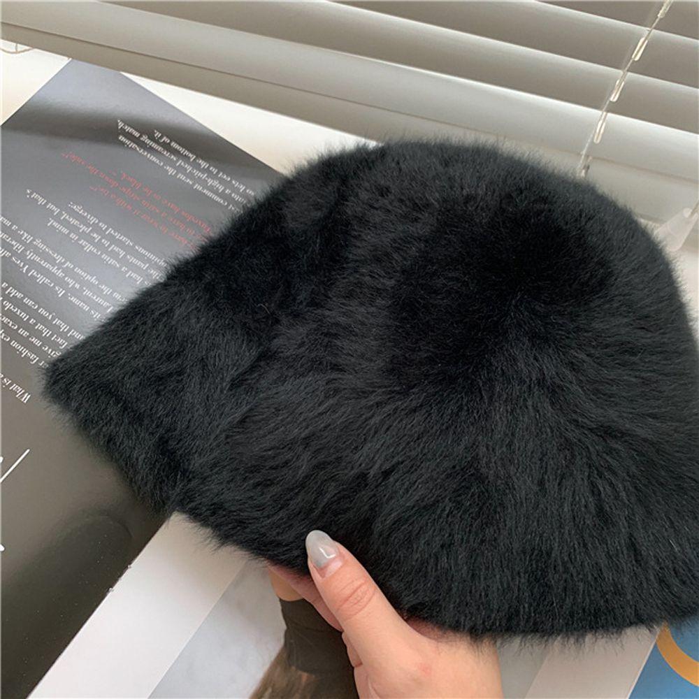 Color Imitation Rabbit Fur Korean Style Hat Fashion Design Plush Fisherman Hat Women Bucket Hat