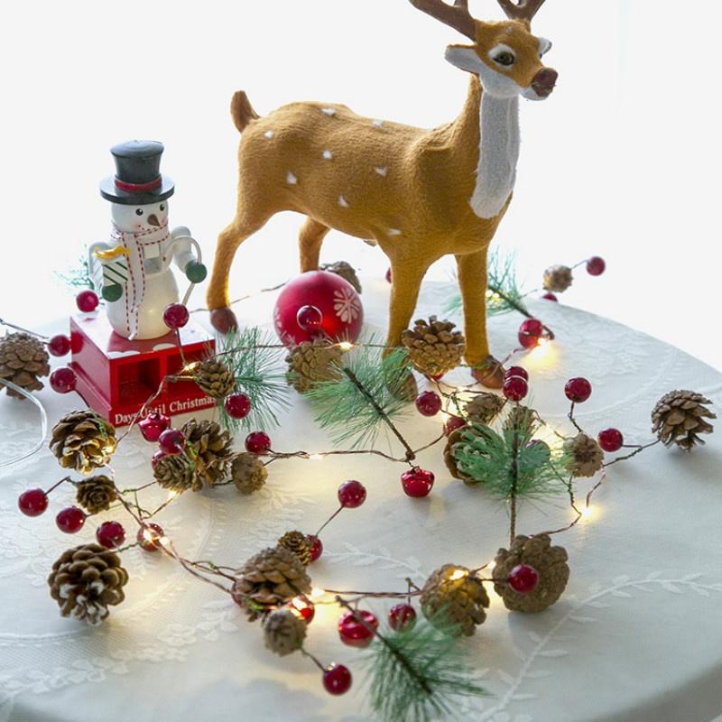 2m 20led Christmas Lights LED Light String Pine Needle Pinecone Copper Wire Light Christmas Bell Dec