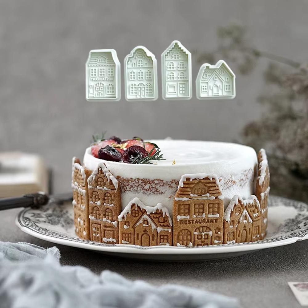 4-teilige 3D-geprägte Keksausstecher Federdruck-Design Fondantformen Backwerkzeug Keksstempel Bäckerei