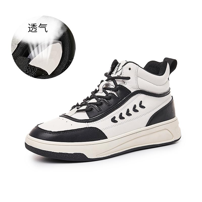 

Кожаные высокие кеды маленькие белые женские 2025 весна новые женские туфли на плоской подошве увеличивающие рост одинарные туфли женские повседневные спортивные трендовые туфли 40 чёрный