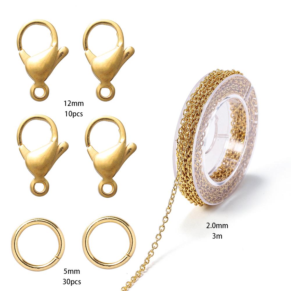 1Set 3m Stainless Steel Chain Bulk Chains Link Chain with Jump Ring Lobster Clasps Jewelry Making Set for DIY Necklace Supplies