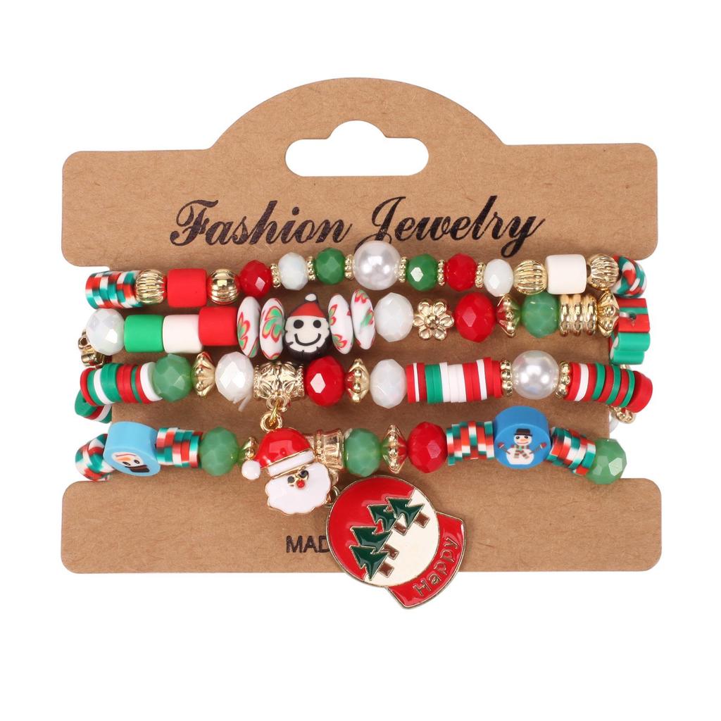 Christmas Charm Bracelet with Snowman, Tree, Santa, and Deer Pendants