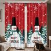 Christmas Snowman Print Red Curtains Multiple Sizes Living Room Insulation Decoration Easy Install Curtain Light Blocking For Polyester Machine
