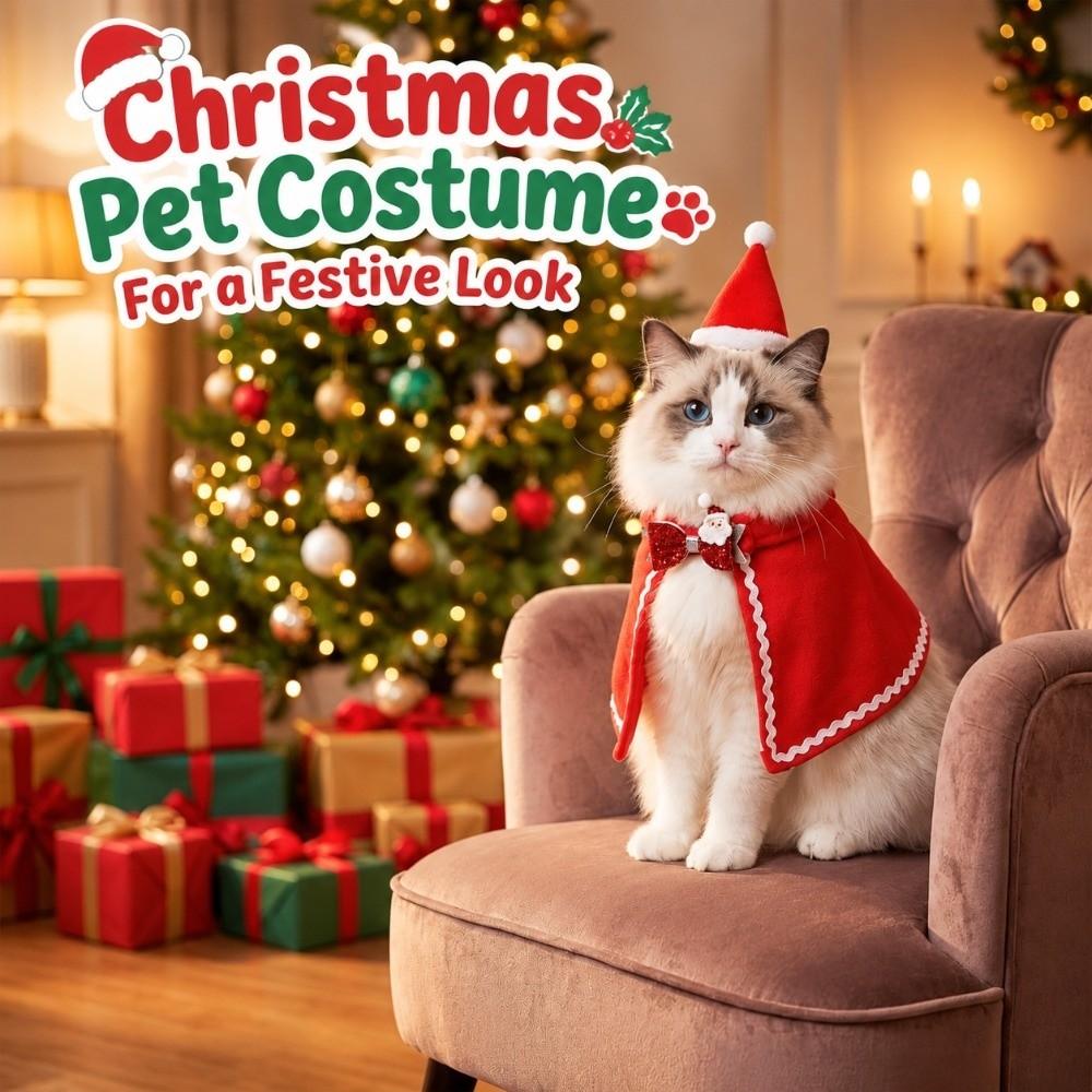 Lace Trim Pet Christmas Costume Soft Fabric Cat Xmas Clothes Home Holiday Decor