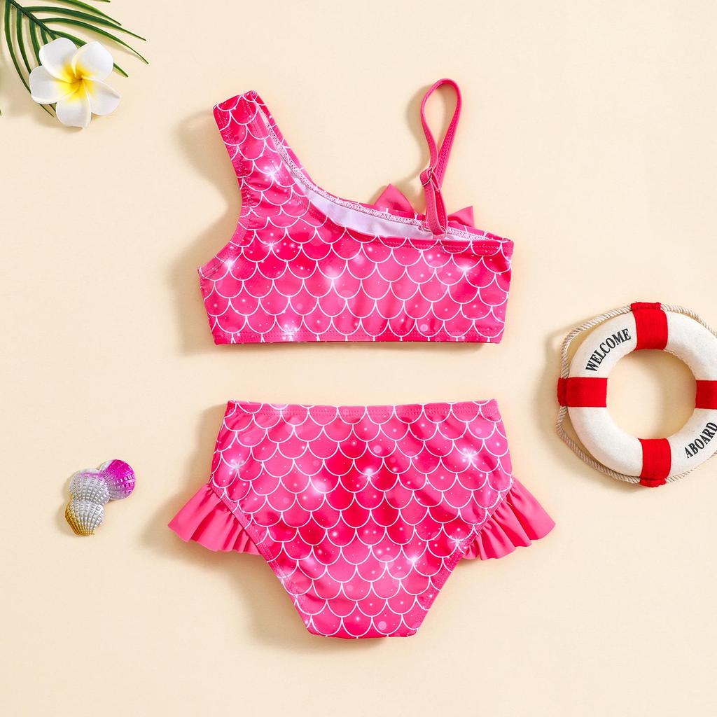Children's One-Shoulder Bow Bikini Swimsuit