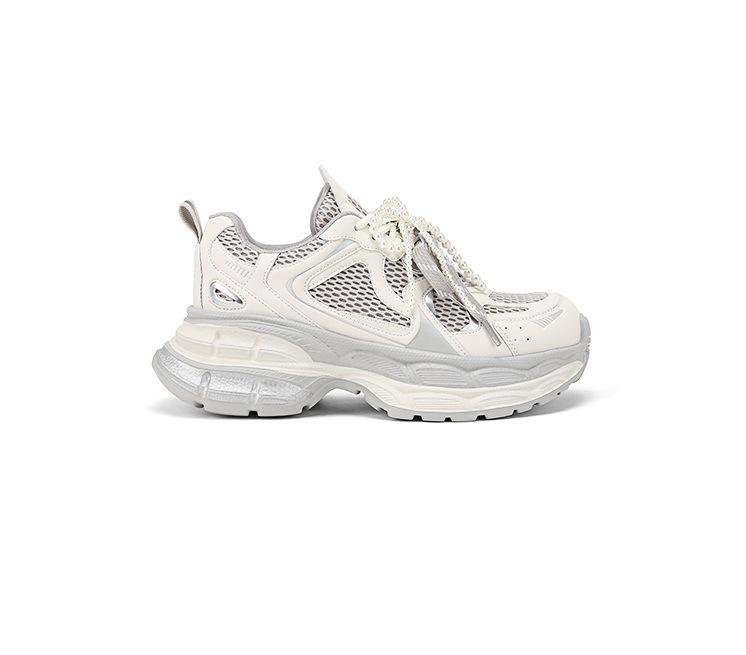 

[] Length and height 75mm~ Double-layer thick-soled heightening Gray casual sports shoes female dad shoes 40 грязно-белый