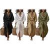 Maxi Shirt Dress for Women, V Neck Long Sleeve Ruffled Tie Waist Boho Long Dress, High Slit A-line Loose Flowy Dress with Pockets