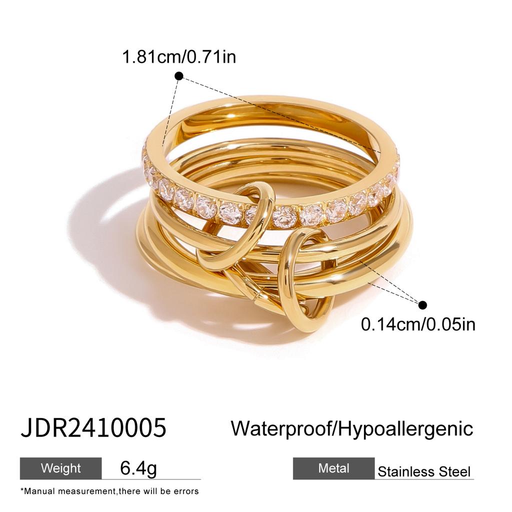 Uworld Multi Link Connected Ring Chunky Gold Color Ring Eternity Interlocking Statement Stackable Ring Women's Jewelry Gift for